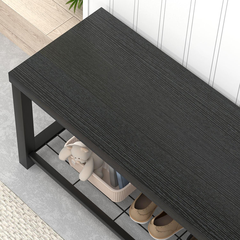 EXCEFUR Entryway Bench, Modern Wood and Metal Storage Bench for Hallway Front...