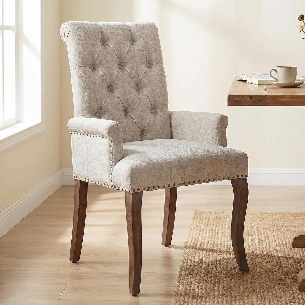 Upholstered Dining Chairs with Arms, Greyish Beige, 1 Pack