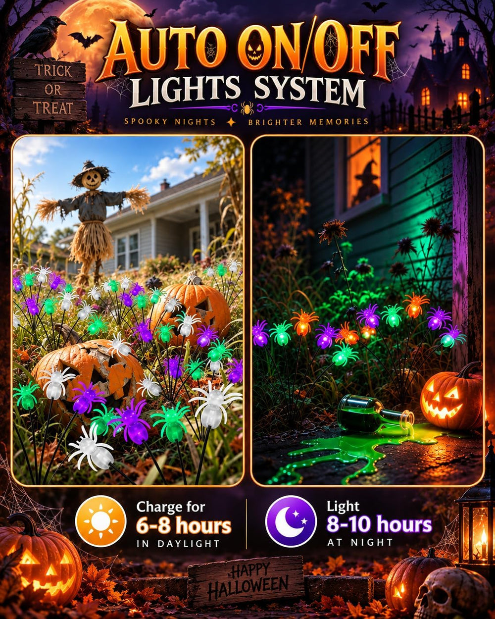 LORRYTE 6Pack 36LED Spider Solar Halloween Lights Outdoor for Garden