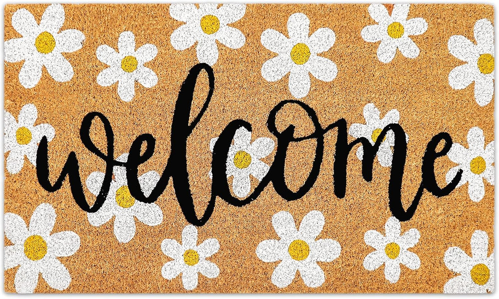 JarThenaAMCS Spring Flower Welcome Doormat Daisy Natural Coir Door Mat Non-Sl...