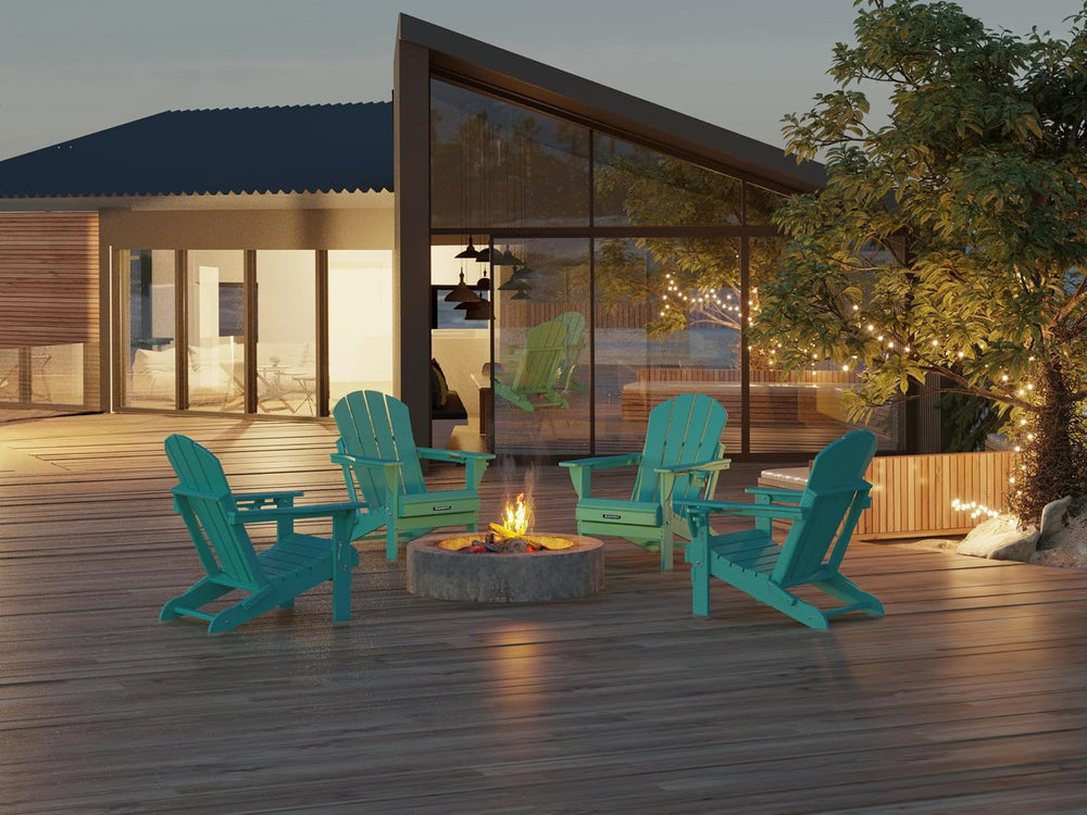 MUCHENGHY Folding Adirondack Chairs Set 6, HDPE for Fire Pit, Lake Blue (Set ...
