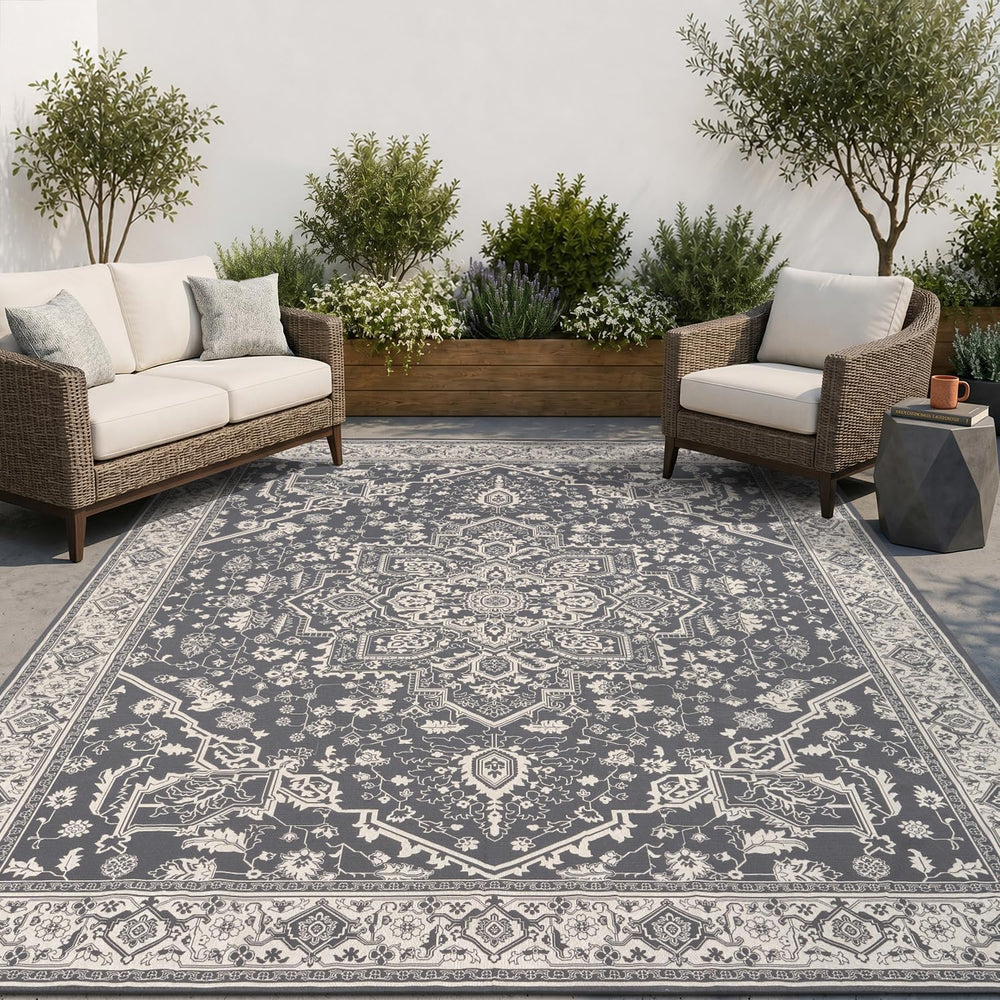 AMOAMI-Outdoor Rug-Patio Rug 5x8 ft Quick Dry Flatweave Textured Machine Wash...