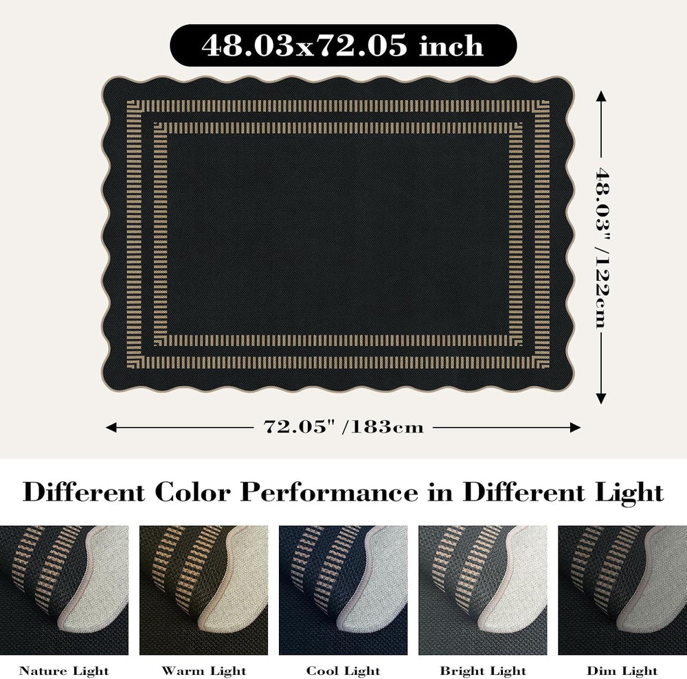 Modern Easy Jute 4x6 Outdoor Patio Rug, Washable Indoor Black Kitchen Rugs Fa...