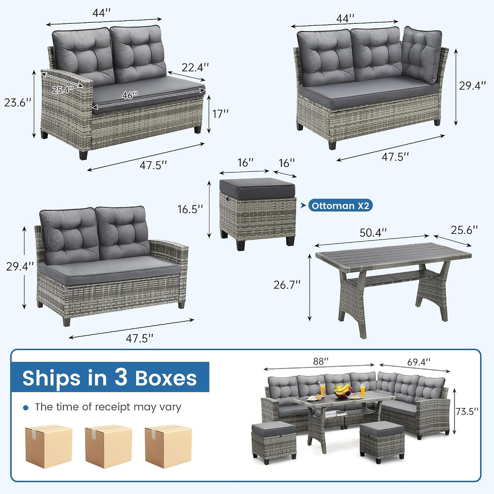 KROFEM 6 Piece Patio Furniture Set, Dining and Conversation Set