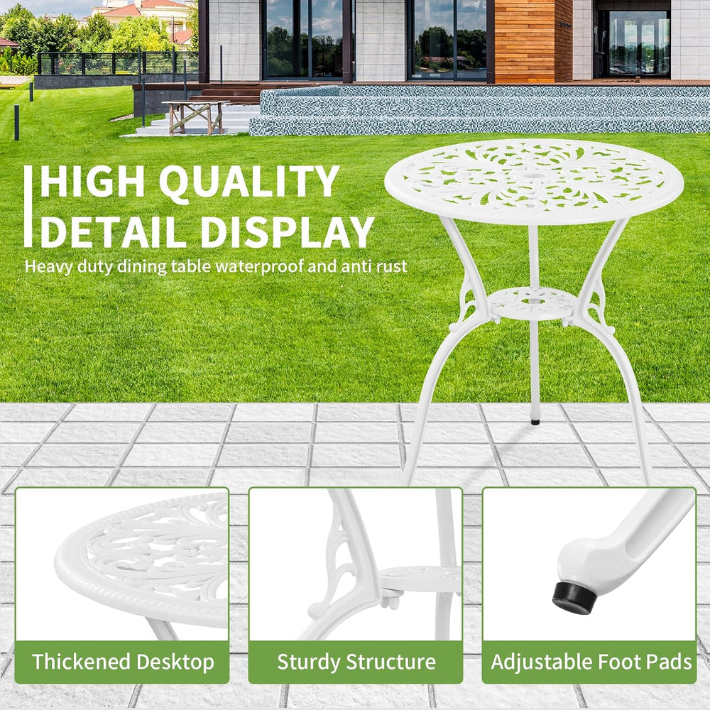 Bistro Set 3 Piece Outdoor Cast Aluminum Patio Bistro Set with Umbrella Hole,...