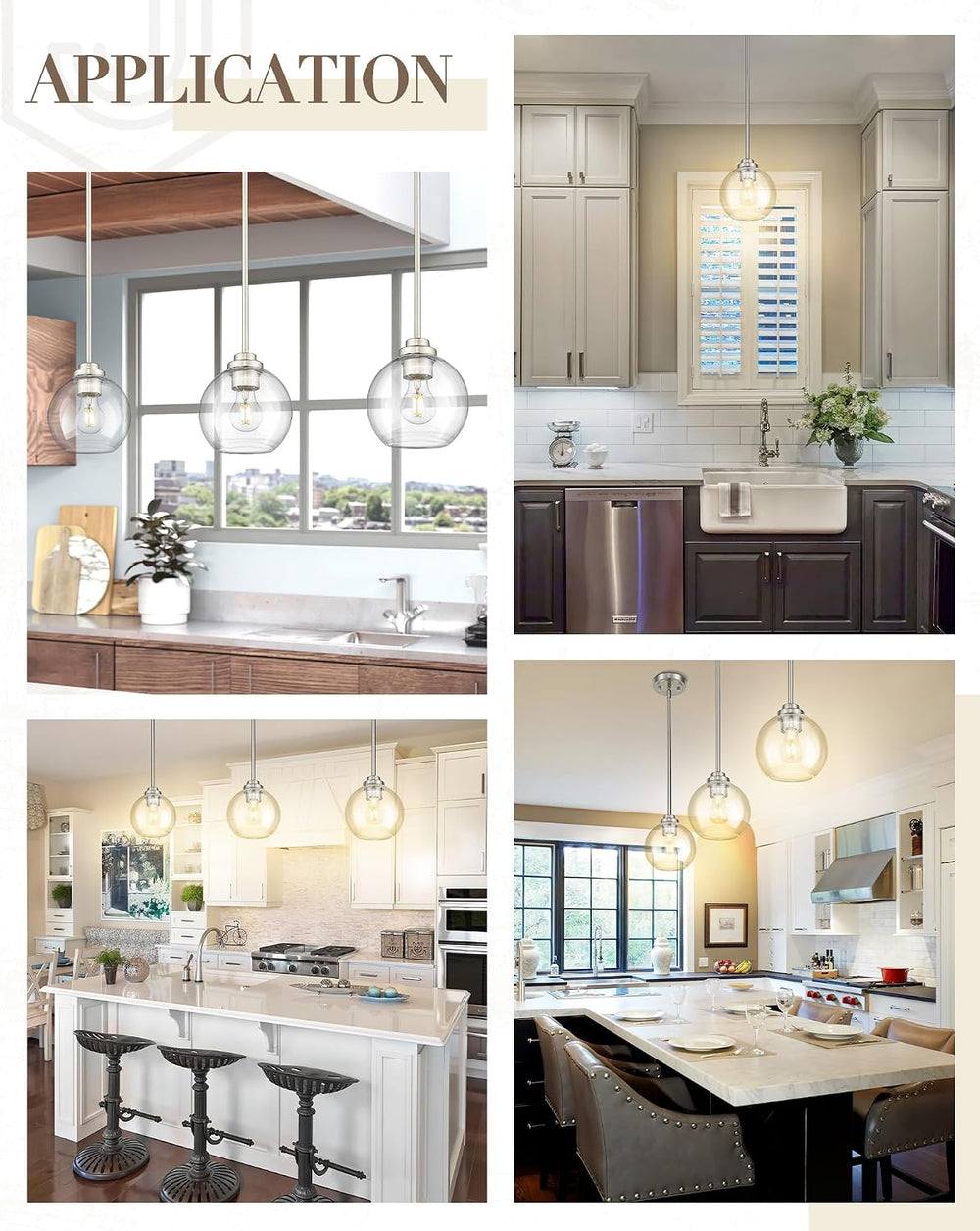 7-Inch Brushed Nickel Pendant Light,Clear Globe Glass,PL101BN