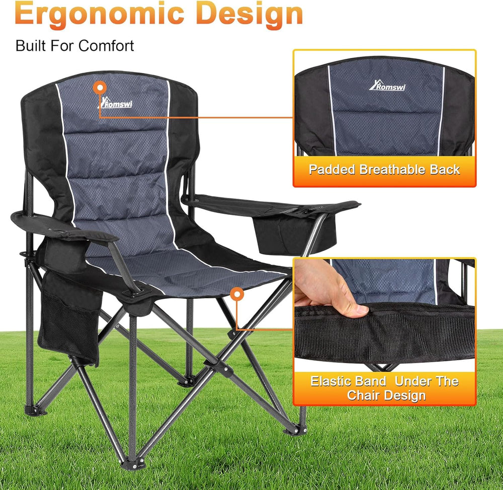 Romswi Oversized Camping Chairs,Heavy Duty Support 500 LBS,Padded Back & ...
