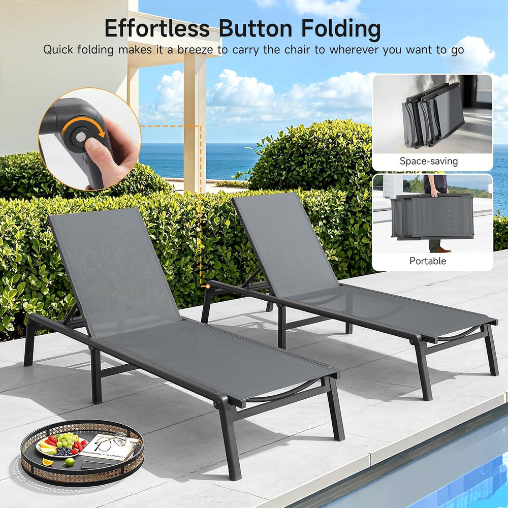 Aluminum Chaise Lounge Chair Outdoor for Outside Poolside, 1PC, Grey