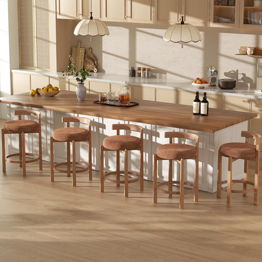 Bar Stools Set of 2, 26" Upholstered Counter Height Bar Chairs, Mid Cent...