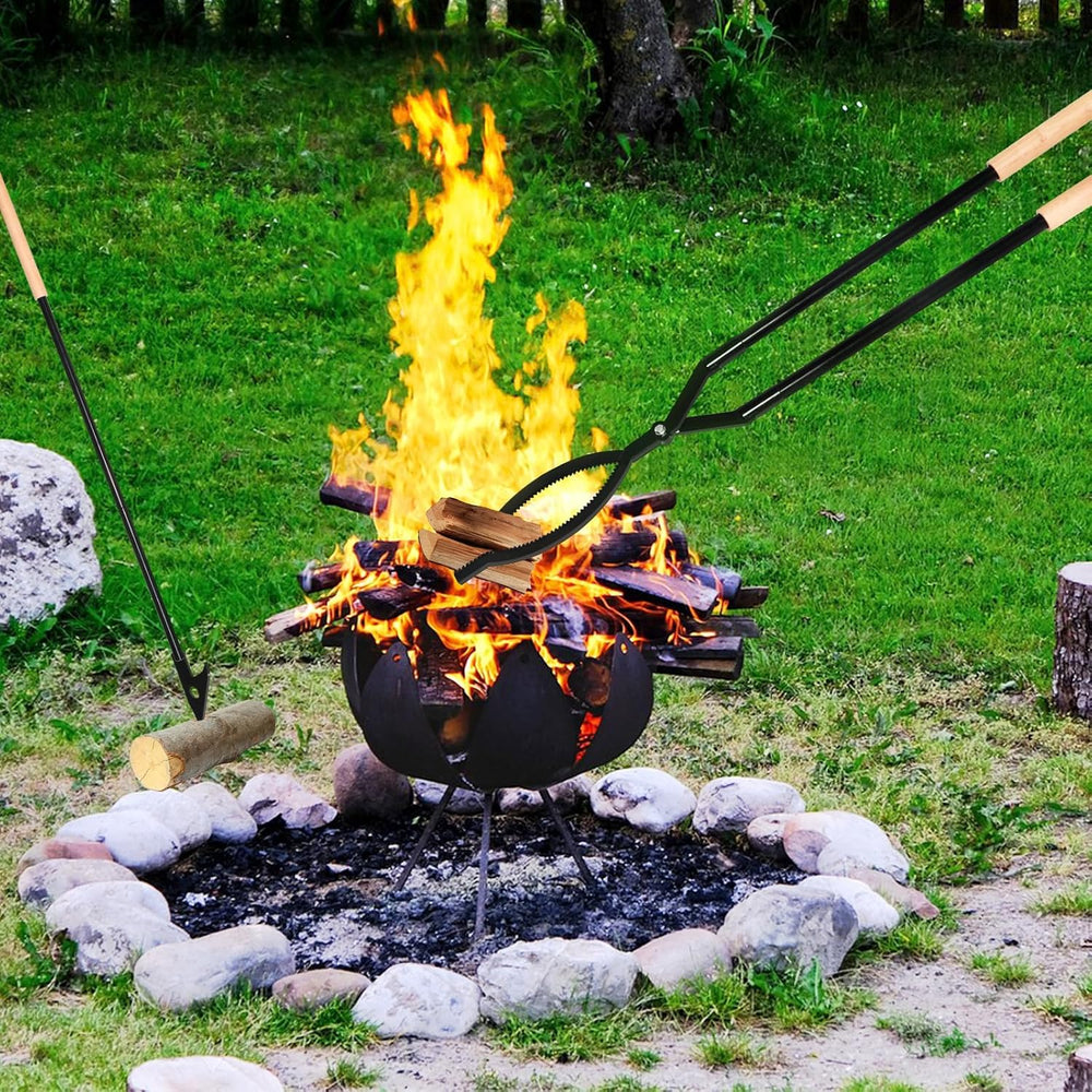 42" Fire Log Grabber & Fire Poker Set with Storage Bag, Portable Det...