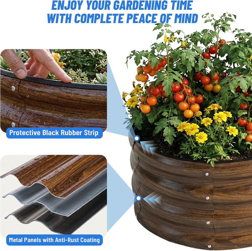 SnugNiture 3 Pcs 2x2x1ft Round Galvanized Raised Garden Bed Kit Outdoor, Meta...