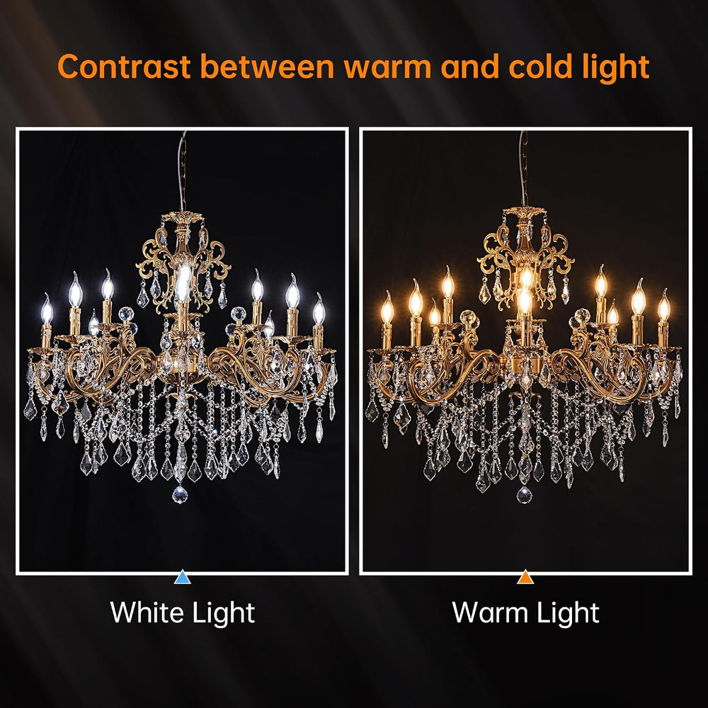 Wellmet Crystal Chandeliers 35.9" Vintage Antique Bronze Chandelier