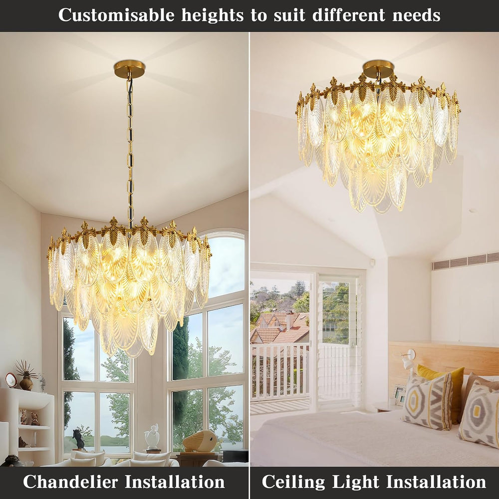 KELUOLY Antique Chandelier 3-Tier Glass Crystal Chandeliers, 9-Lights Gold Ro...