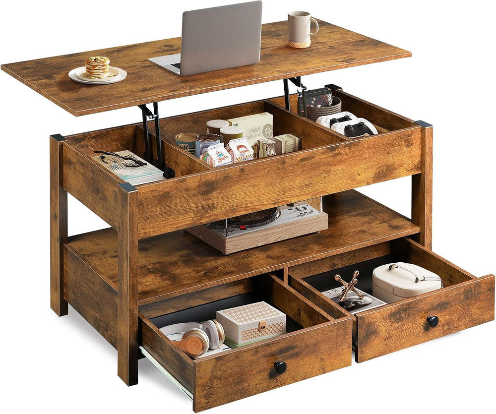WLIVE Lift Top Coffee Table with 2 Drawers Brown