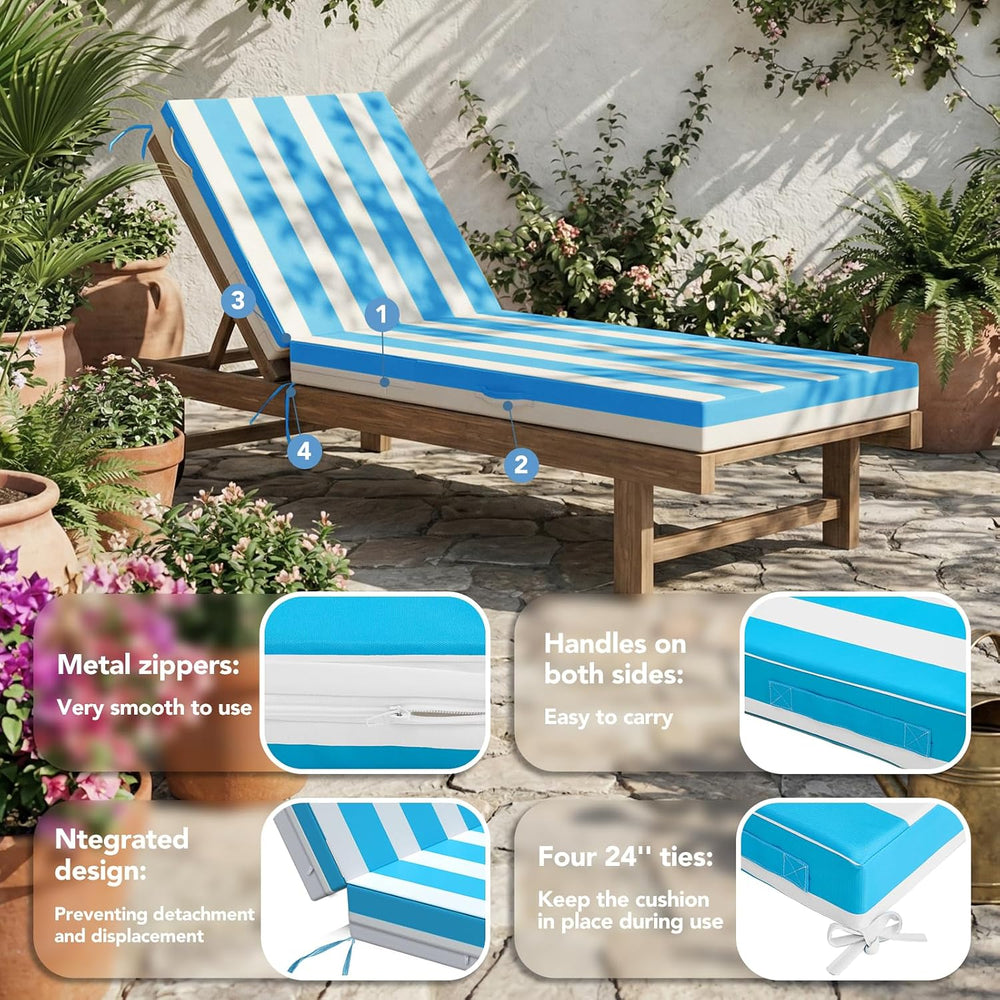 L'AGRATY Chaise Lounge Chair Waterproof Cushion Outdoor for Pool Lawn Deck
