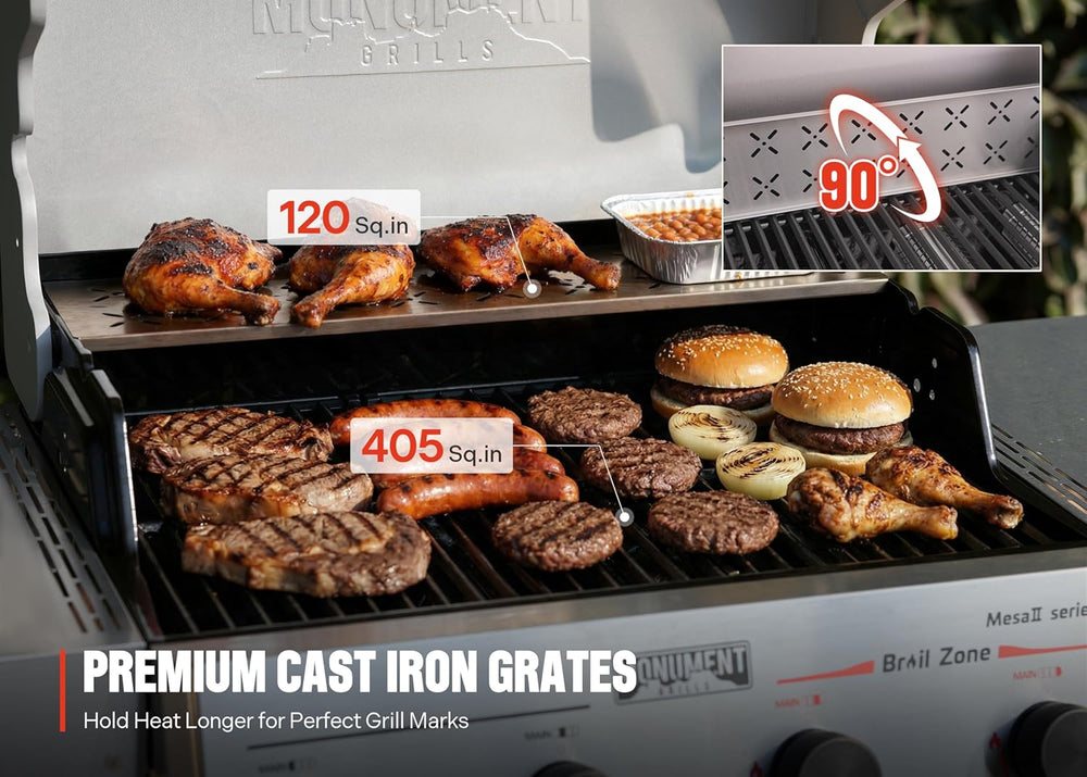 Monument Grills 4 Burner Propane Gas Grill with Advanced Broil Zone, Stainles...