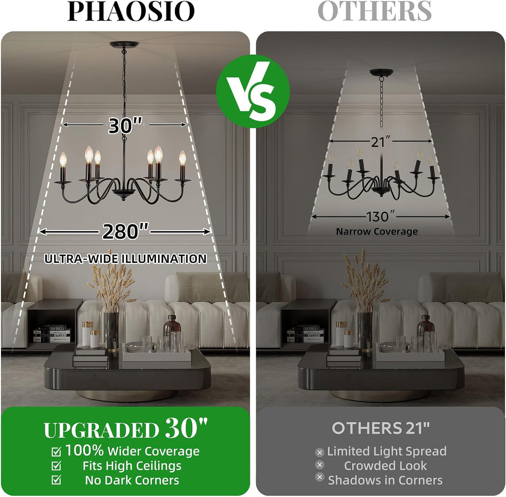 Phaosio Black Chandelier, 6-Light Farmhouse Candle Chandelier 29'', R...