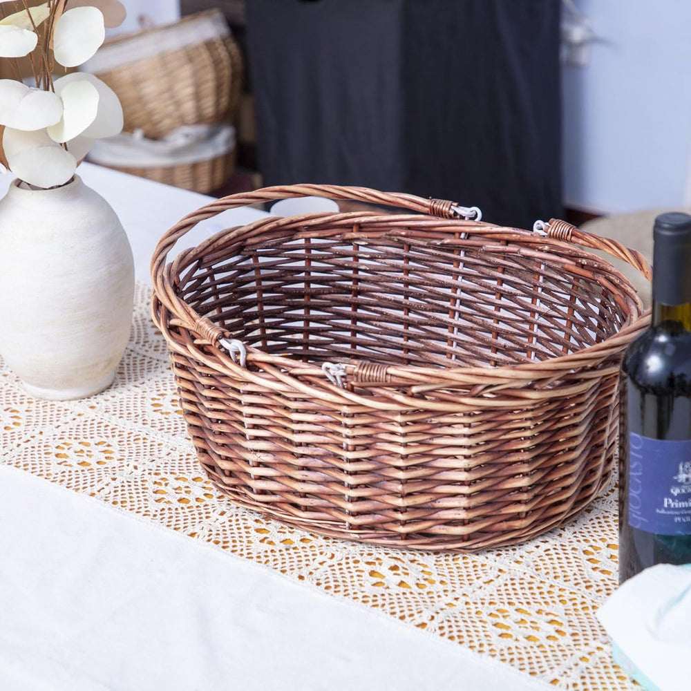 JJSQ Wicker Picnic Basket with Folding Handles Wicker Hand Woven Baskets for ...