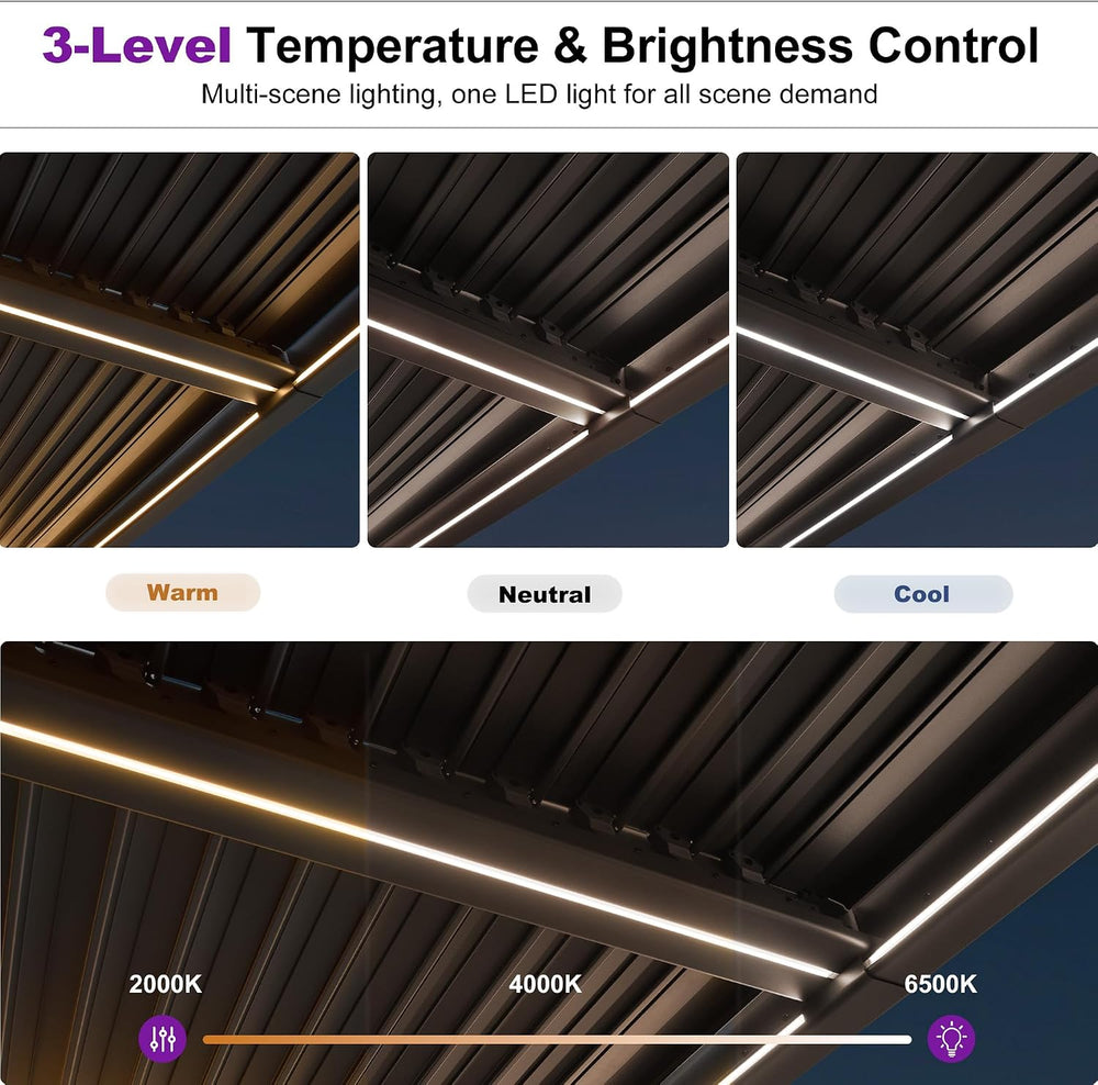 PURPLE LEAF Outdoor Louvered Pergola 10' x 12' Aluminum with LED Bronze