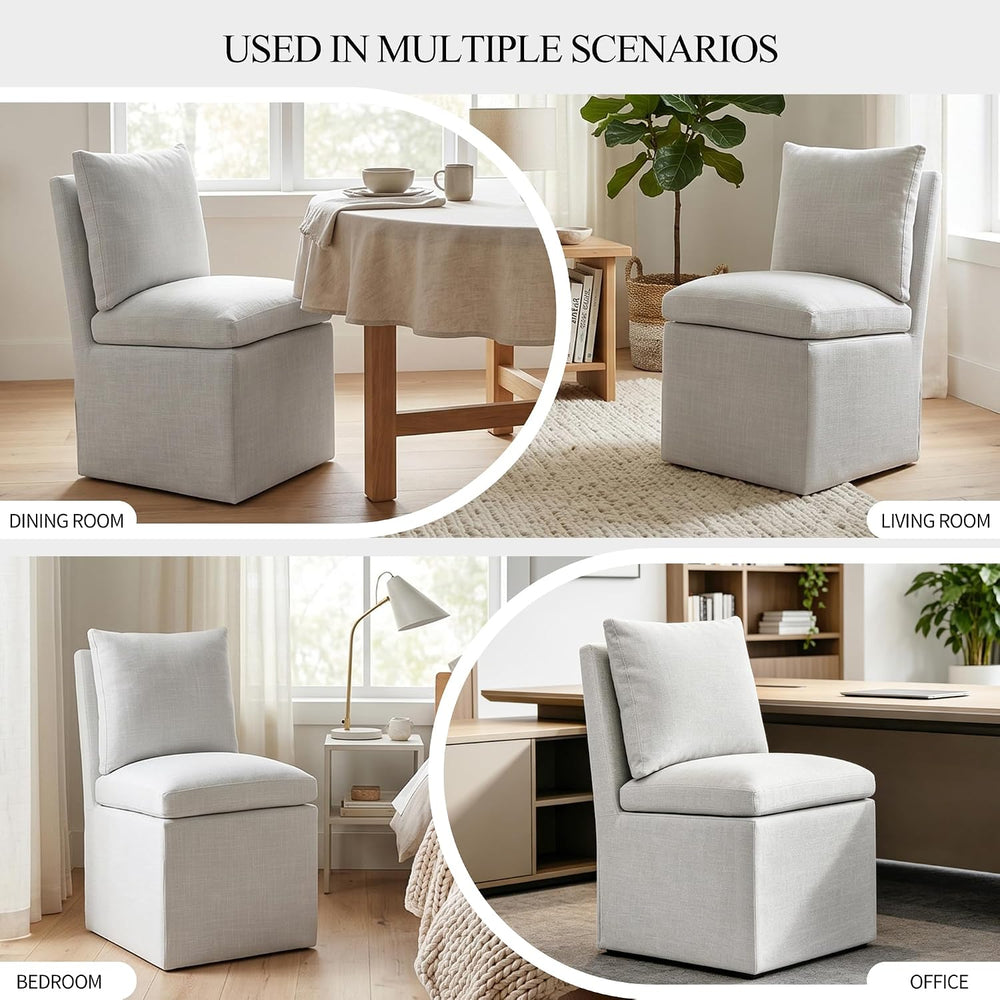 DUHOME Upholstered Armless Dining Chair with Casters,Linen Accent Chair for L...