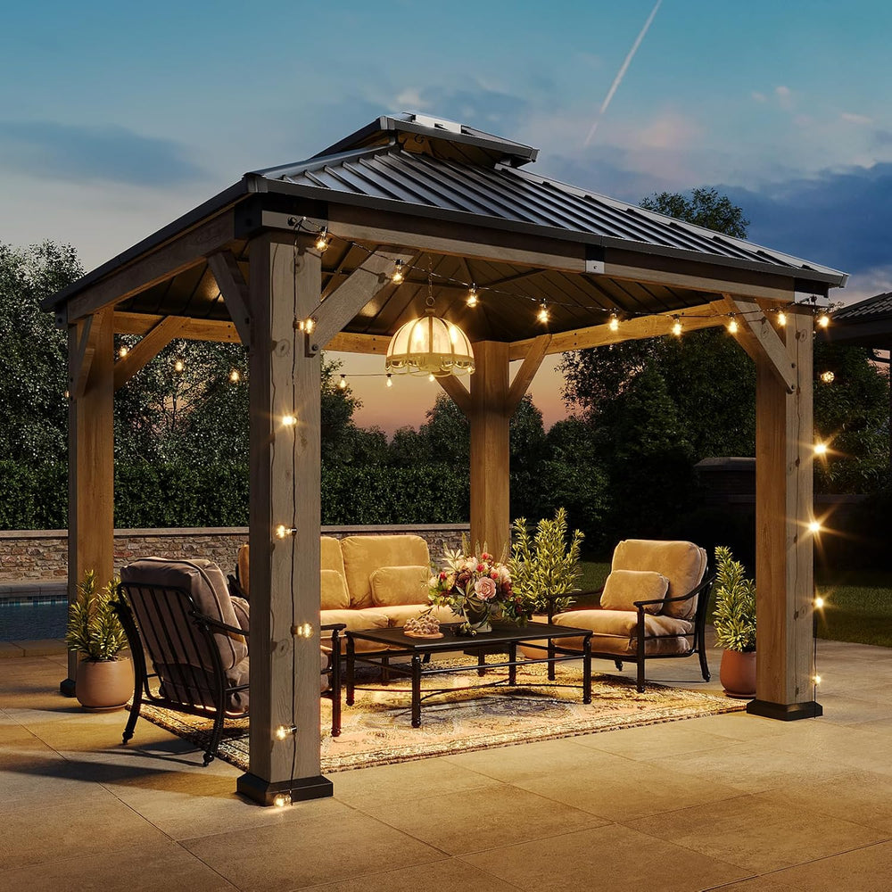 Aoxun 10' x 10' Outdoor Wood Gazebo, Hardtop Gazebo