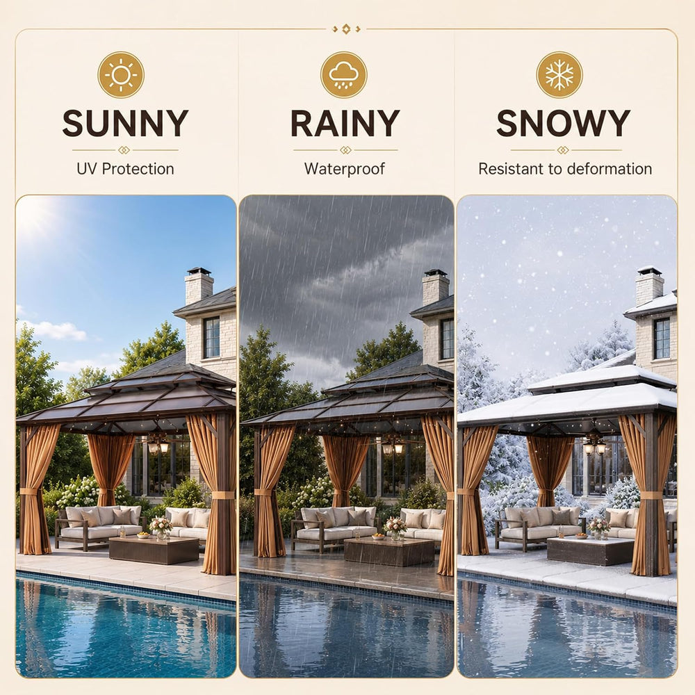 Aoxun 12'x16' Outdoor Gazebo with Double Polycarbonate Roof Brown