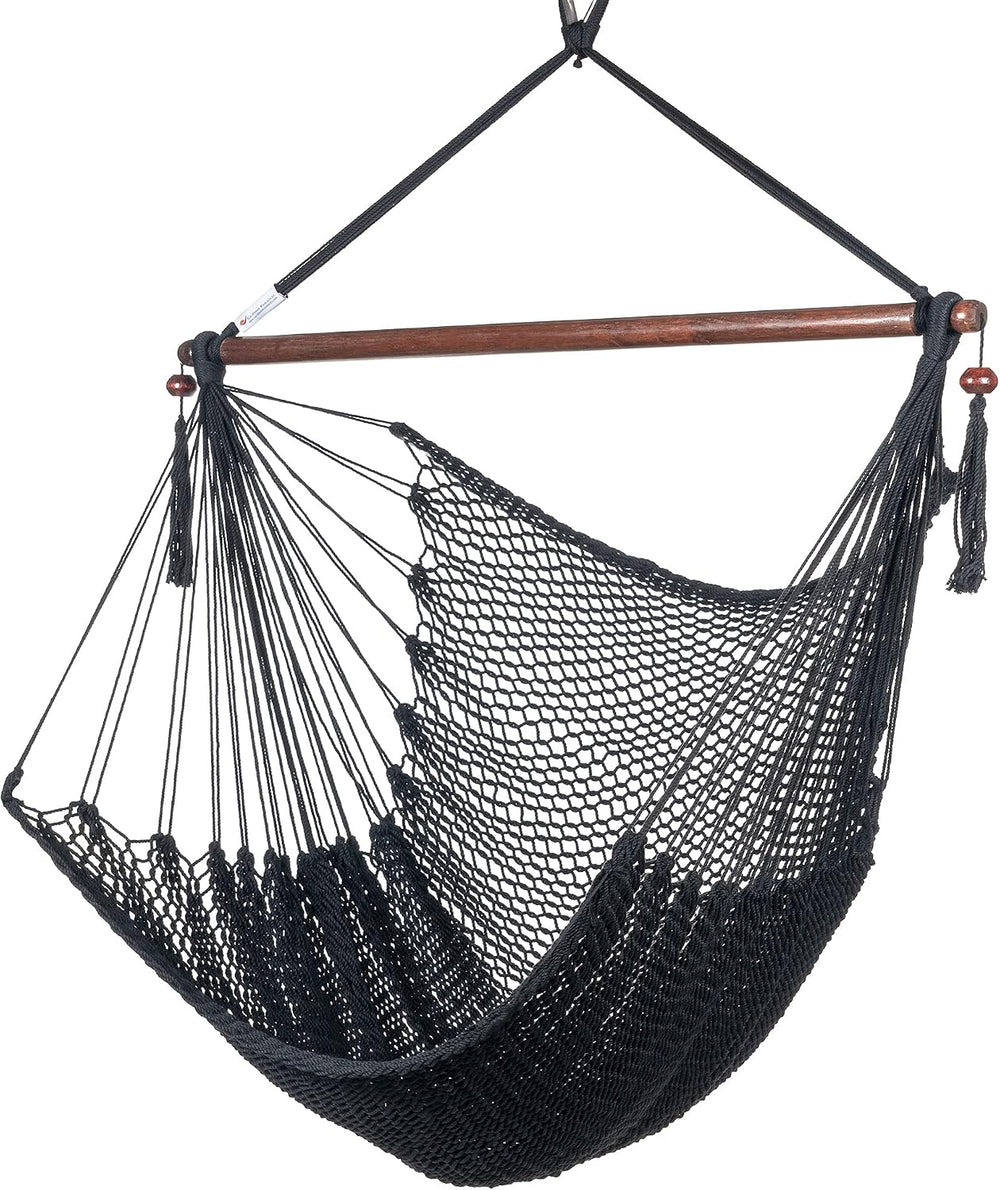 Caribbean Hammock Chair with Footrest - 40 inch - Soft-Spun Polyester - (Black)