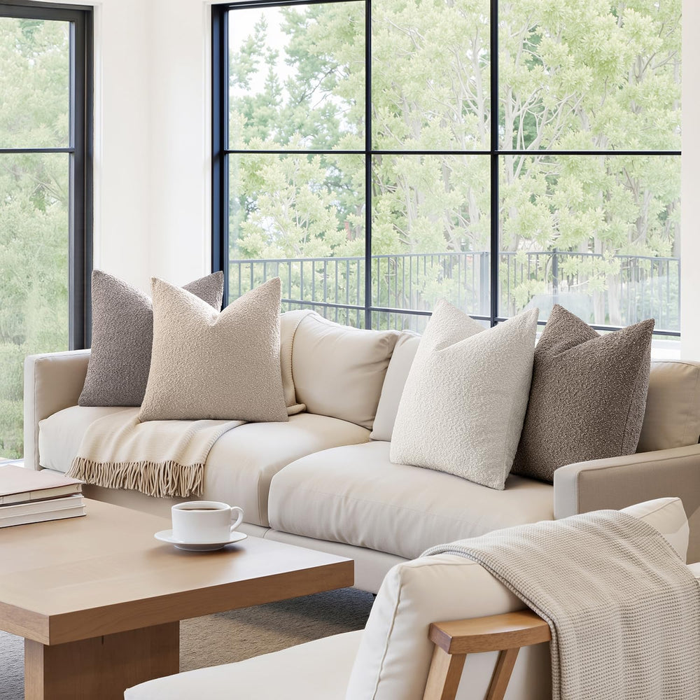 MIULEE Decorative Boucle Throw Pillow Covers 20x20 Inch Neutral Set of 4