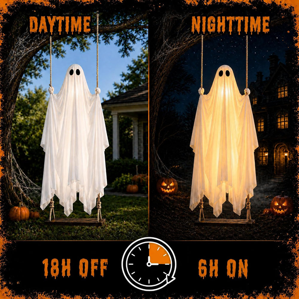 Large 5FT Capacity Light Up Swinging Ghost Halloween Decoration for Yard