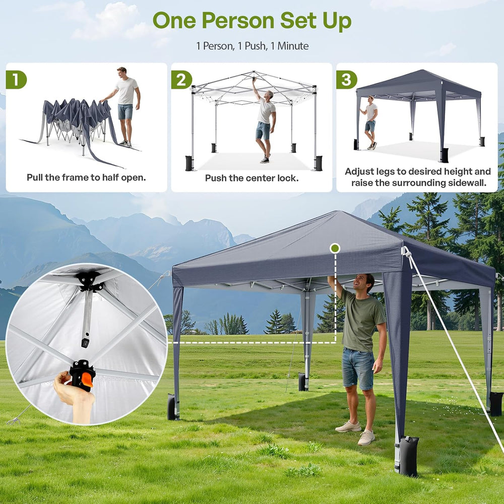 10x10 Pop Up Canopy Tent with Sidewalls, Portable Shelter,Dark Grey