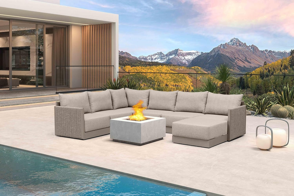 PURPLE LEAF Patio Conversation Set 7-Piece w/Ottoman Olefin, Beige