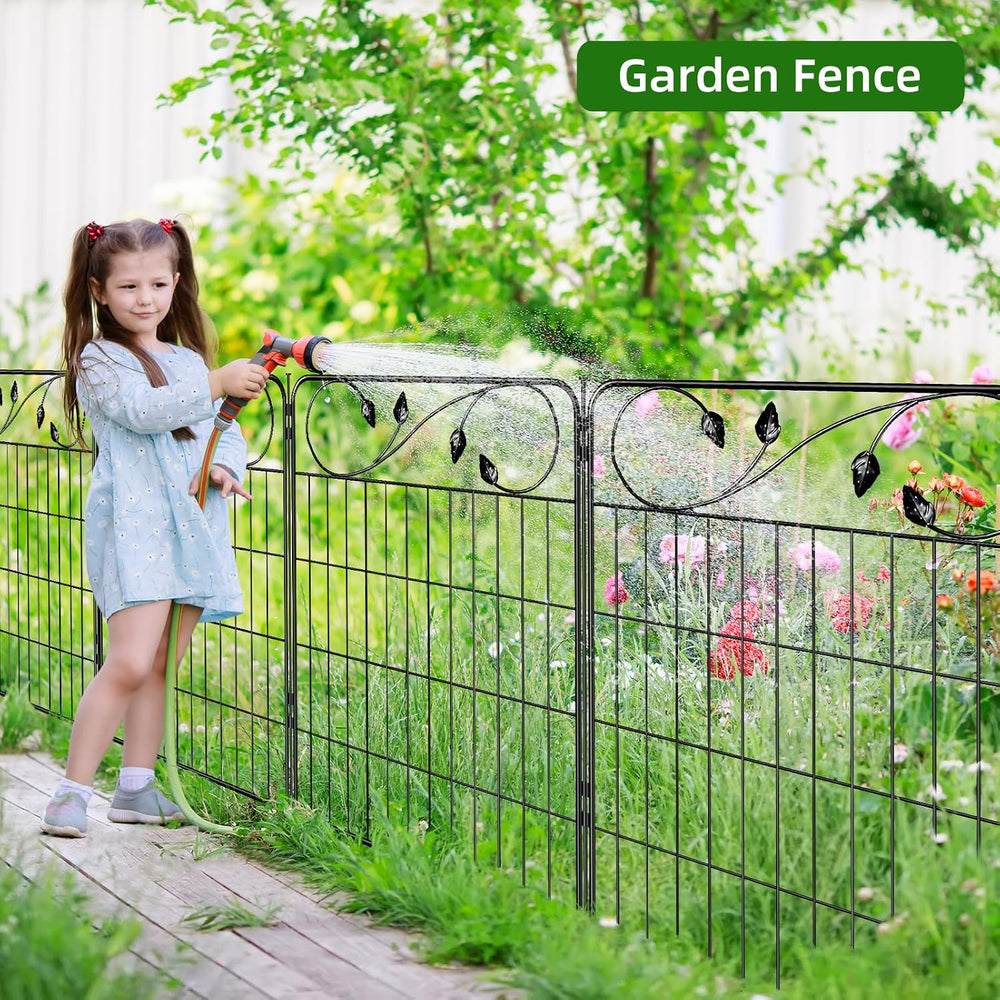 Black Metal Garden Fence 30in(H)X12ft(L) 6 Panels Decorative Garden Fencing