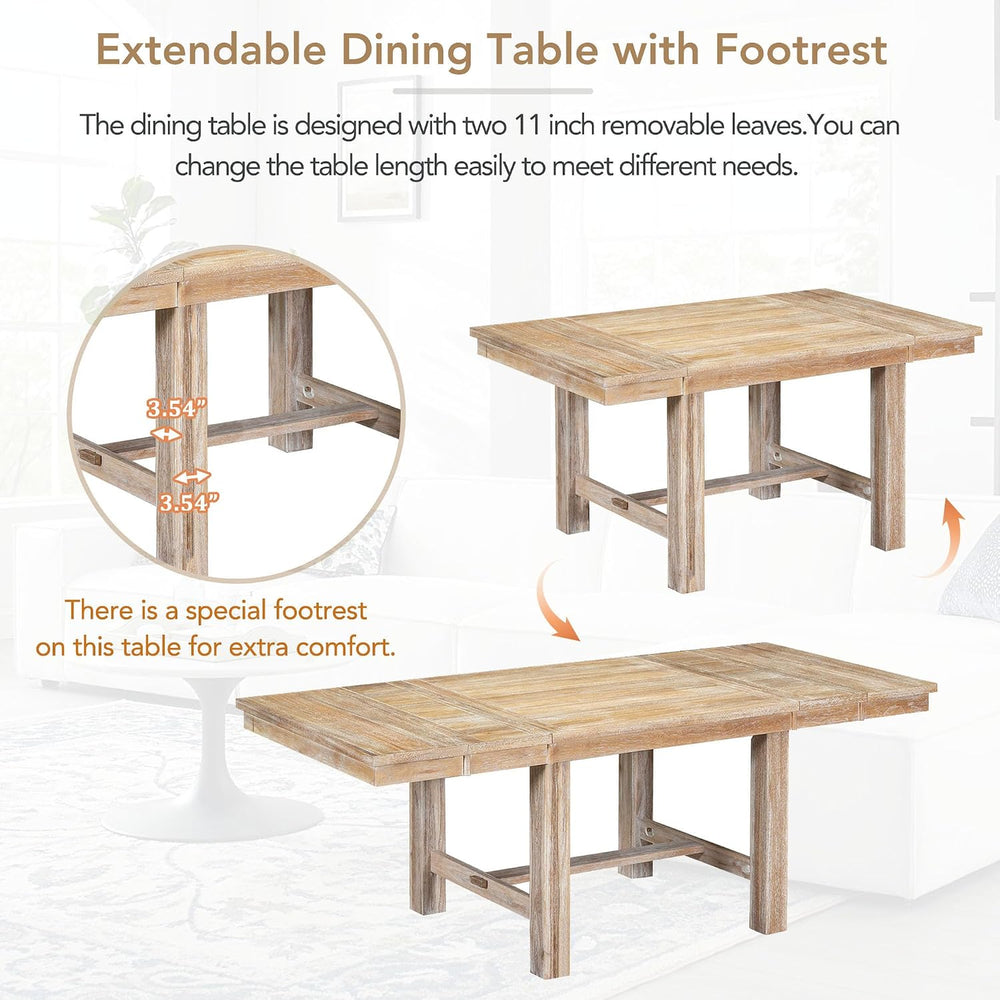 Farmhouse 6-Piece Extendable Dining Room Table Sets, Acacia Wood 82''...
