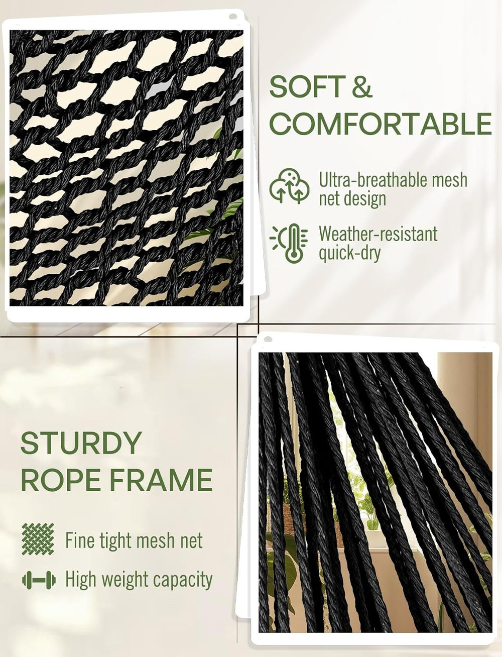 Chihee Hammock Chair Handmade Woven Mesh Hanging Seat Metal Spreader Bar