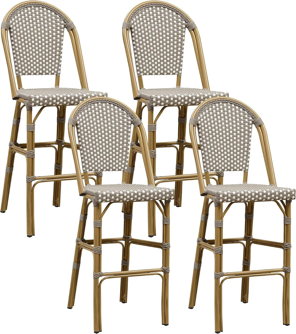 PURPLE LEAF Bar Stools French Bistro Rattan 30" Set of 4 Kitchen, Grey