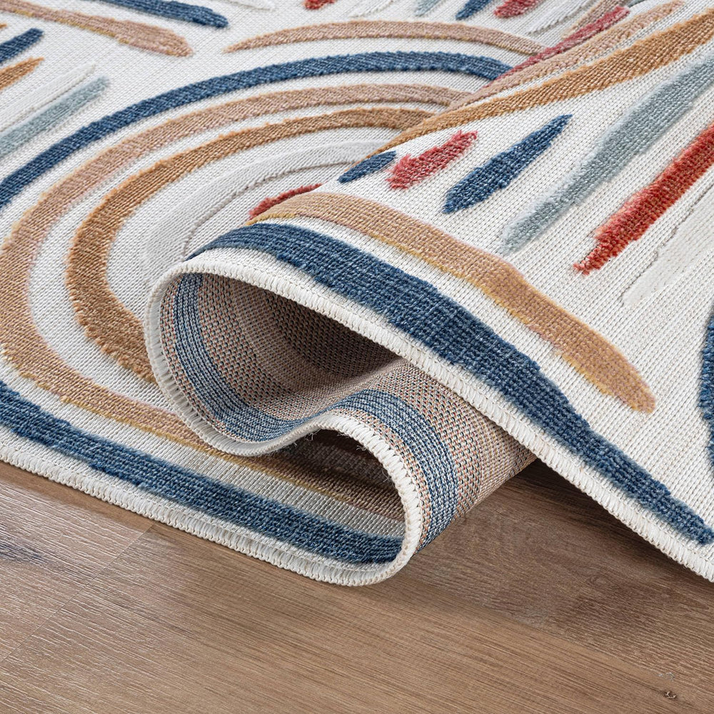 CAMILSON Indoor Outdoor Rug, Multicolor 5x7 Geometric Arch Striped Area Rugs ...