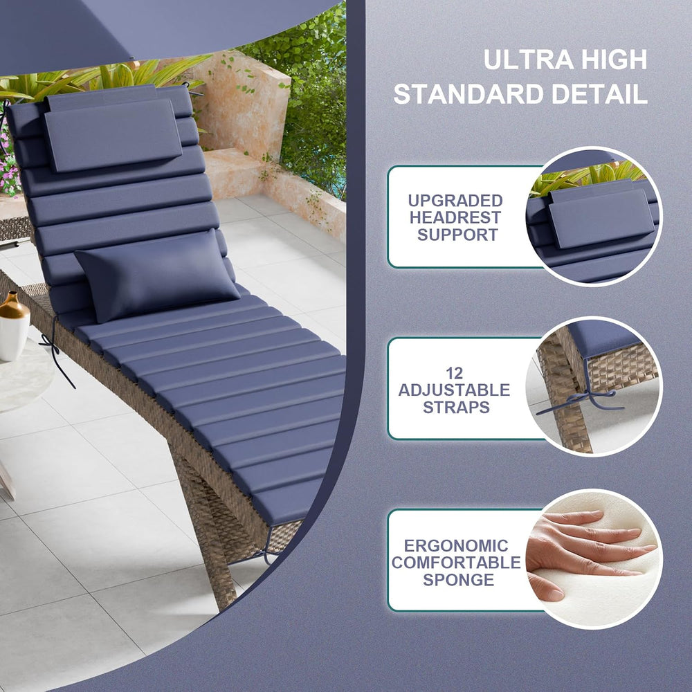 1.6" Chaise Lounge Cushions Outdoor Set of 2, Water Fade Resistant