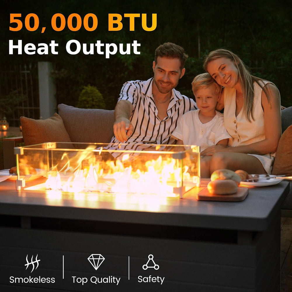 Sundale Outdoor 51 Inch Outdoor Fire Pit Table, 50,000BTU Rectangle Propane F...