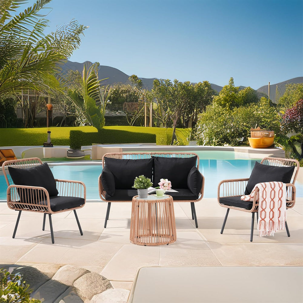 Verano Garden 4 Pieces Patio Furniture Set, Outdoor Wicker Conversation Set