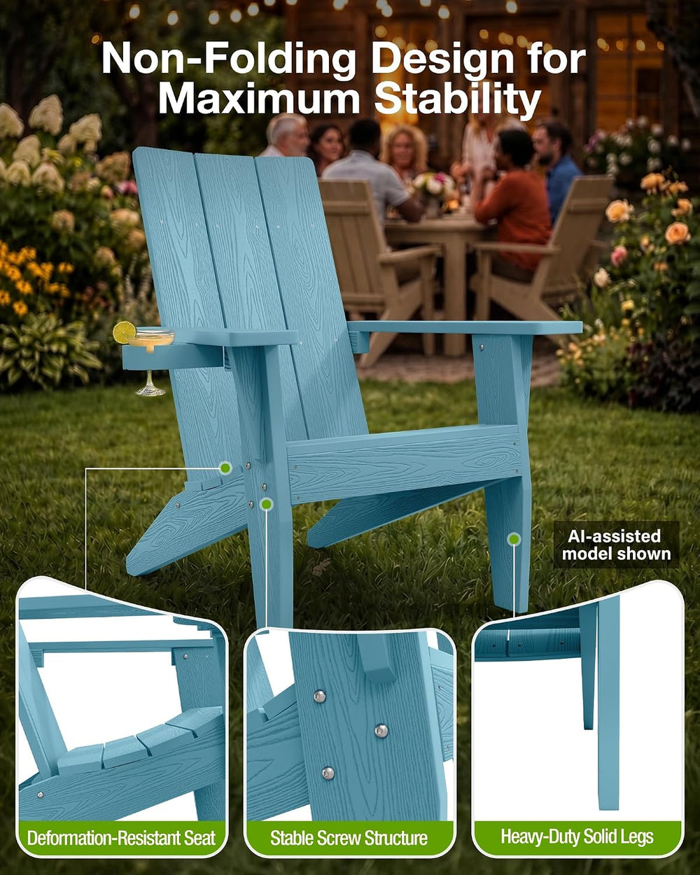MXIMU Modern Oversized Adirondack Chair, 450lb Load-Bearing Outdoor Chair