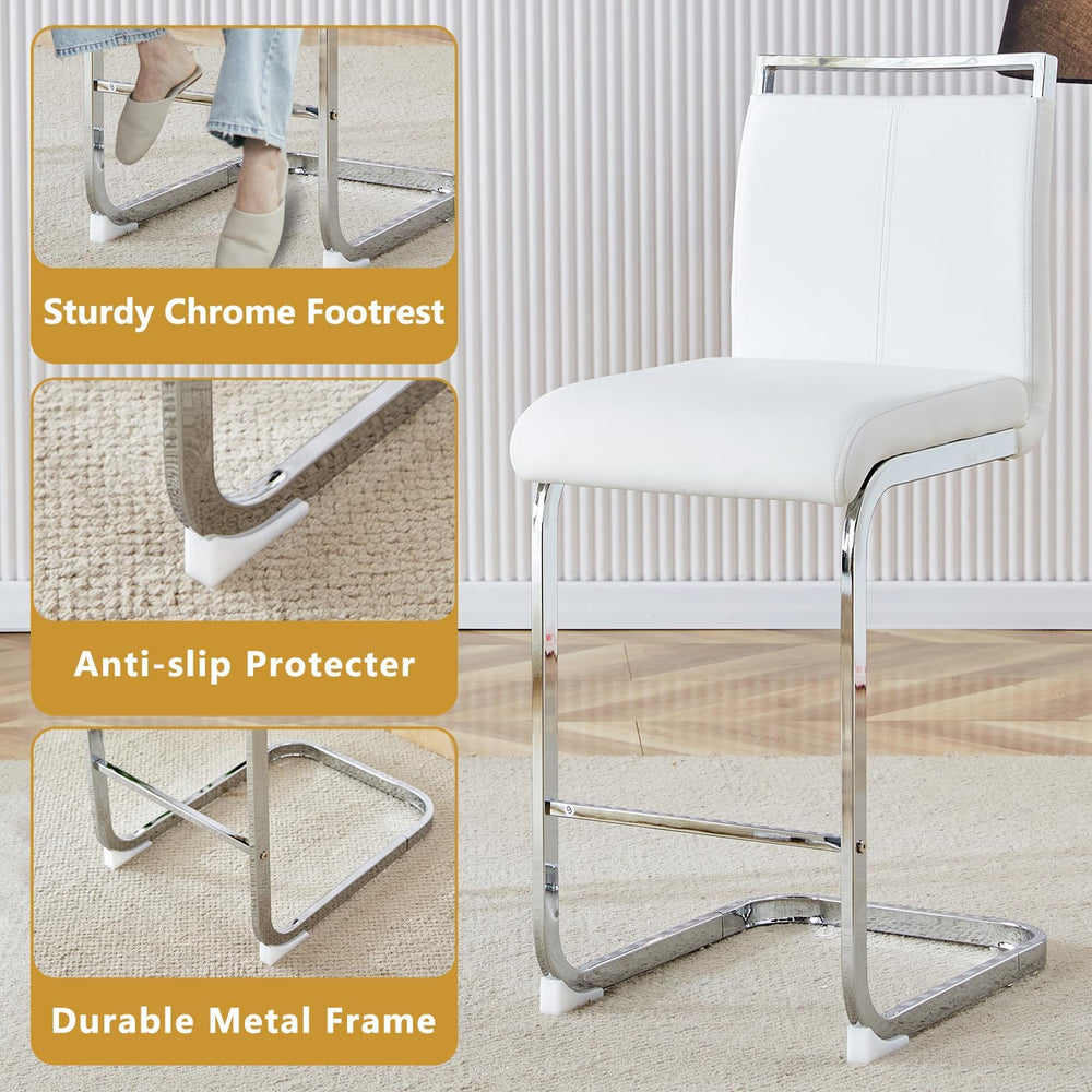 gopop Bar Stools Set of 3,Counter Height Bar Stools with Backs,White Barstool...