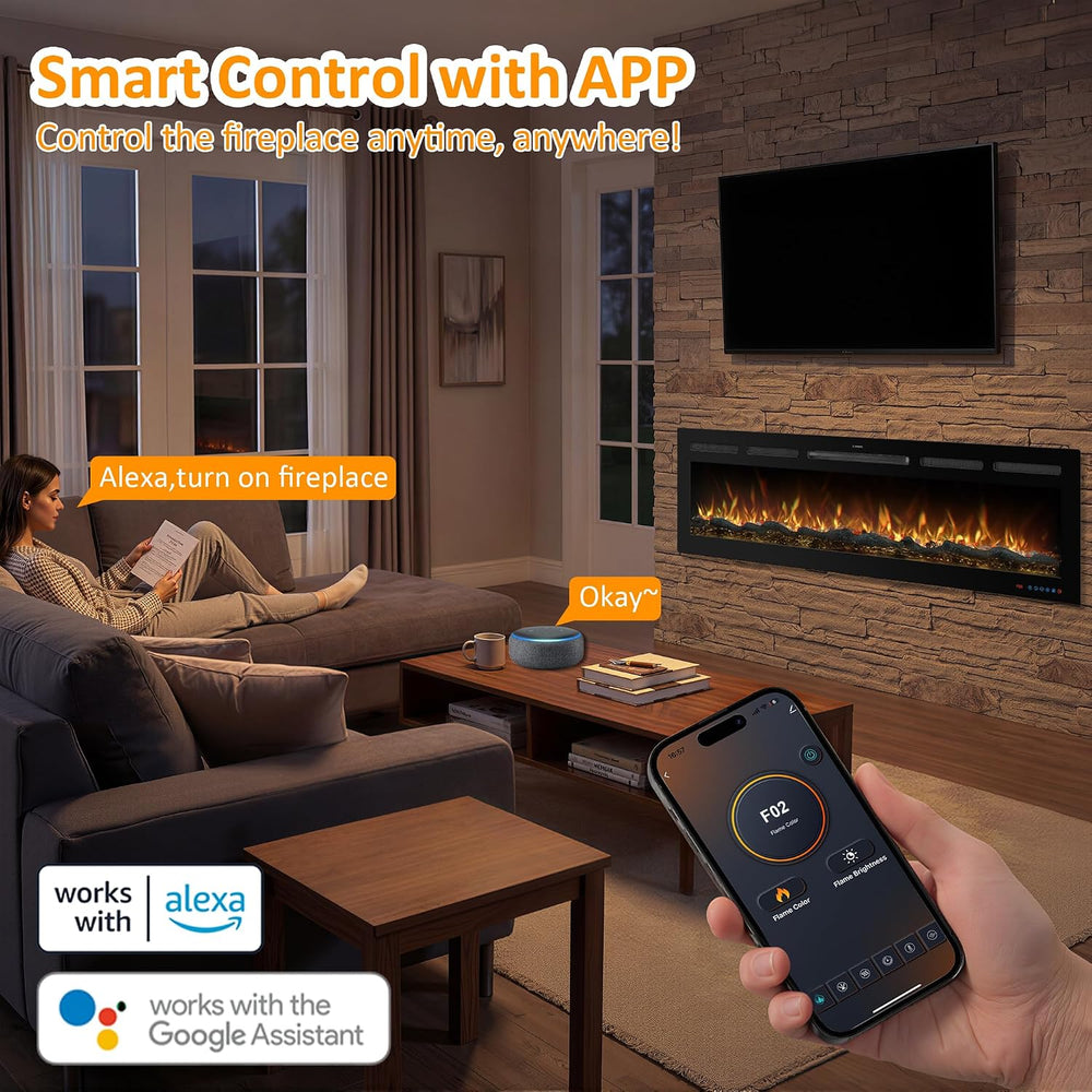 50" Electric Fireplace, Recessed or Wall Mounted, 5.5" Deep, 750W/1...