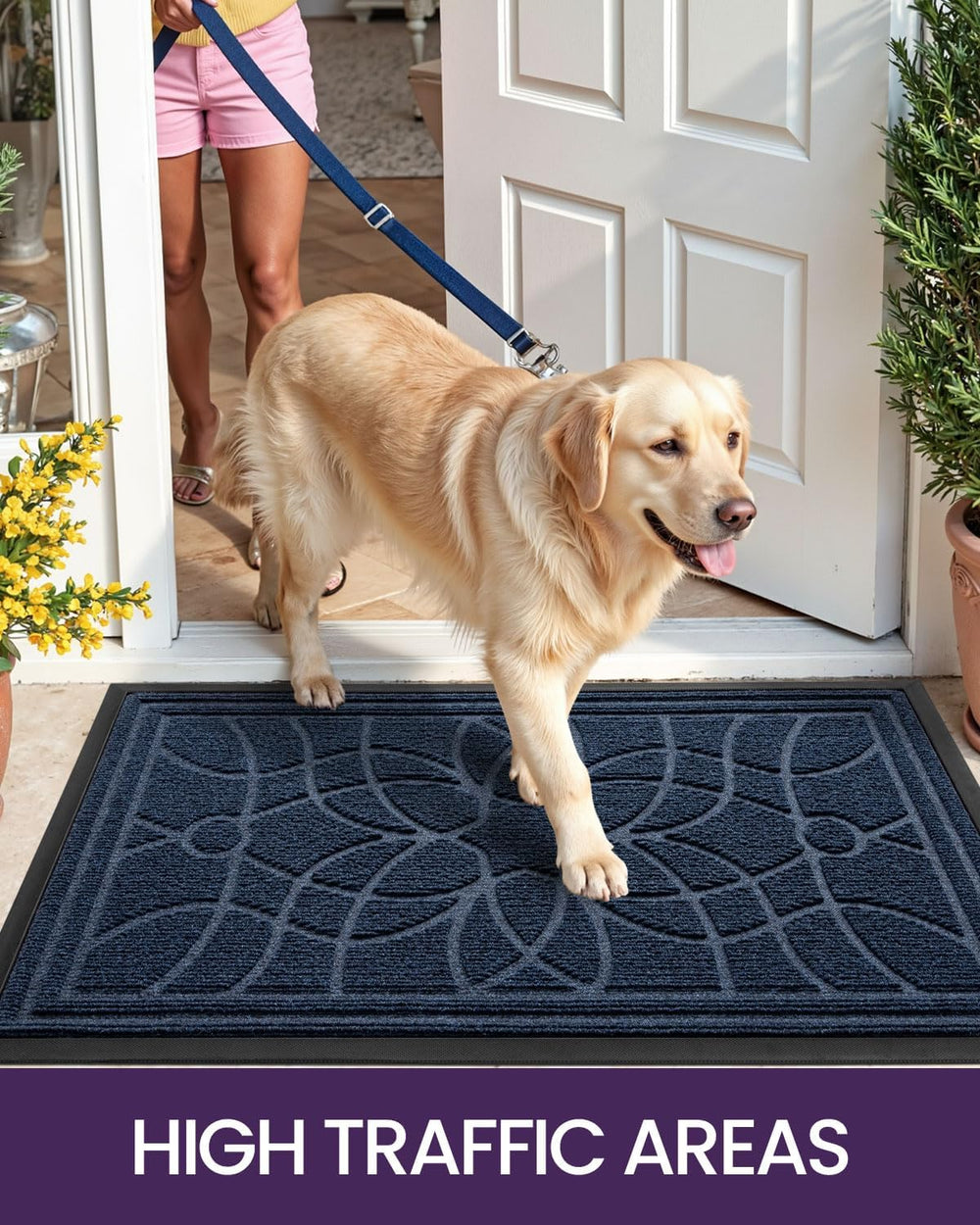DEXI Front Door Mat Outside Entrance 24x36, Heavy Duty Non Slip, Blue
