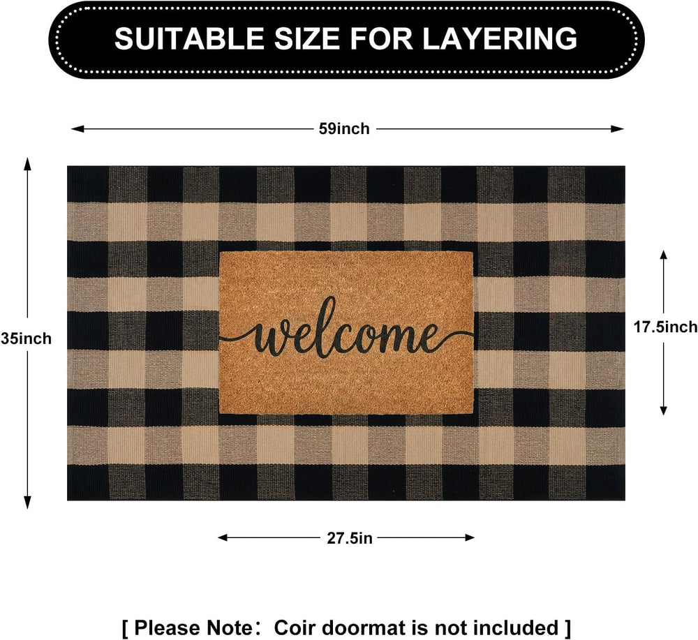 Uphome Bufflo Plaid Outdoor Rug 3'x5', Black Natural Checkered Front ...