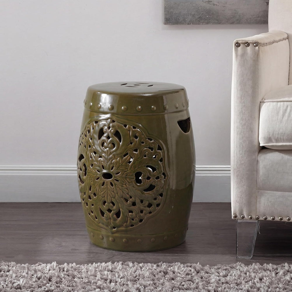 SAFAVIEH Furniture - Flora Decorative Garden Stool - Spring Green - Ceramic -...