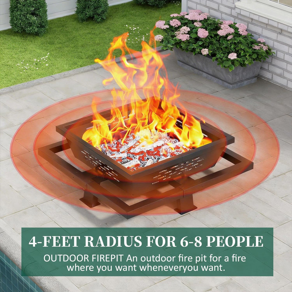 36 Inch Fire Pit for Outside, Outdoor Wood Burning Firepit with Poker, Heavy ...