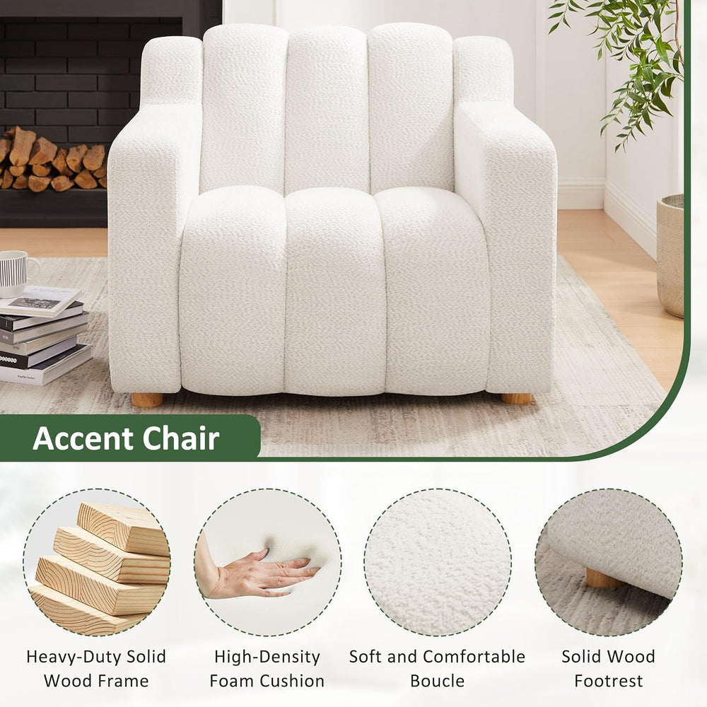 VANOMi Oversized Accent Chair for Living Room, Boucle White, Set of 2