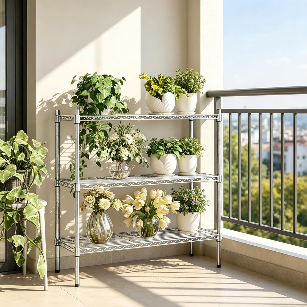 Auslar 3-Tier Heavy Duty Wire Shelving, Adjustable Storage Rack, Chrome