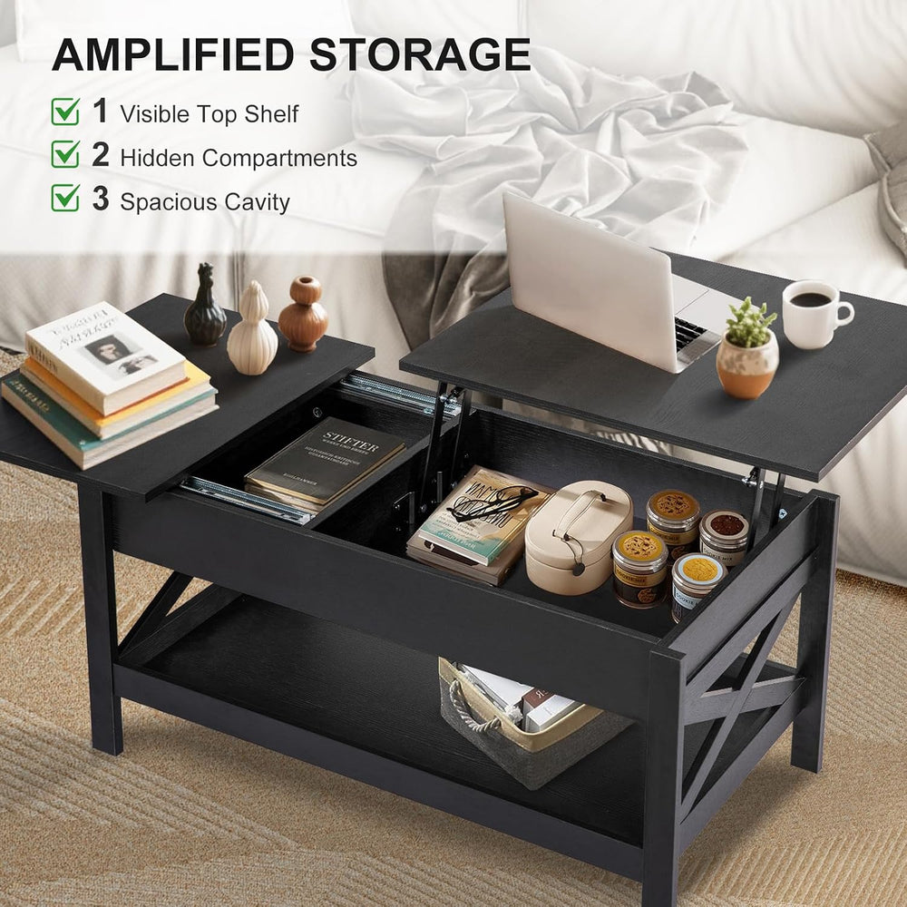 Lift Top Coffee Table with Storage, Small Coffee Table with Hidden Compartmen...