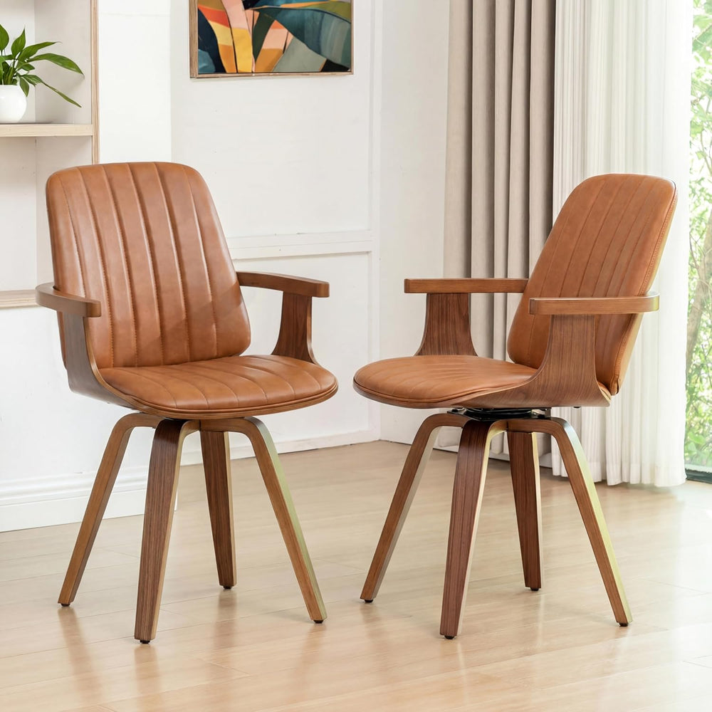 Walnut Dining Chairs, Mid Century Modern Leather Swivel Desk Chairs Walnut